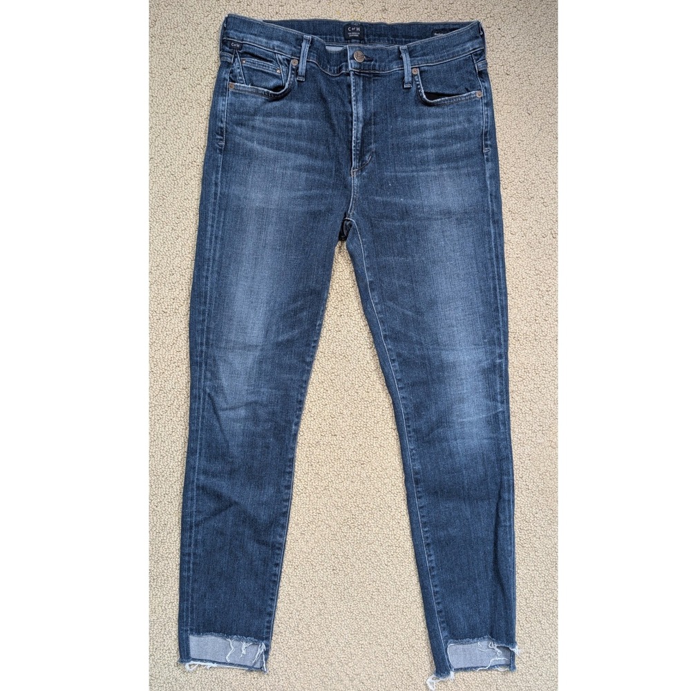 Citizens of Humanity Rocket High Rise Skinny Jeans Raw Hem Size 31 Dark Blue
